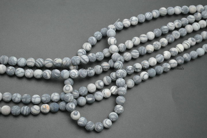 Matte Natural Black Veins Stone Round Beads