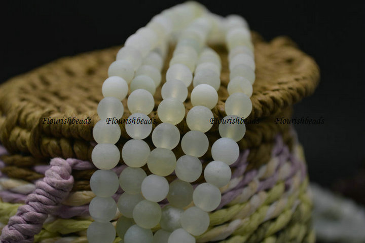 Matte Light Natural Yellow Jade (Xinshan Jade) Stone Round Loose beads