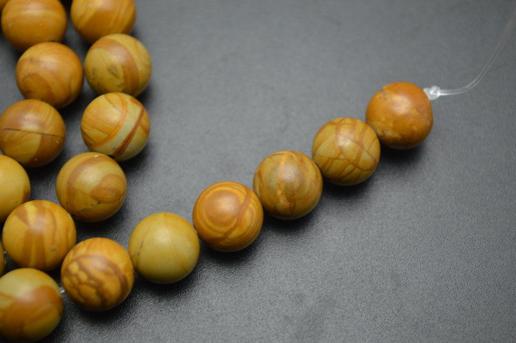4mm~14mm Natural Yellow Wood Veins Jasper Stone Round Beads