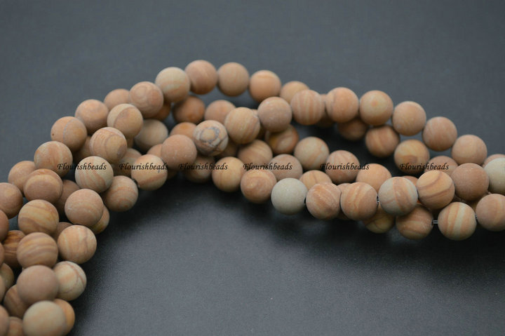 4mm~14mm Matte Natural Yellow Wood Veins Jasper Stone Round Beads