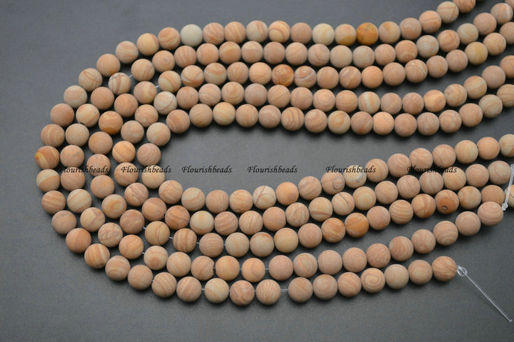 4mm~14mm Matte Natural Yellow Wood Veins Jasper Stone Round Beads
