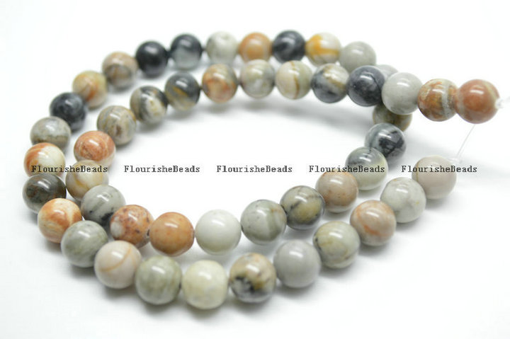 4mm~12mm Natural Black Picasso Stone Round Loose Beads