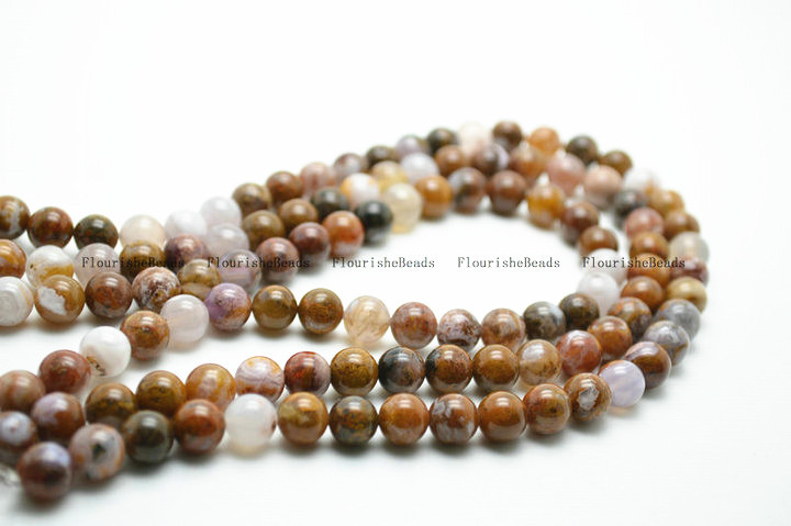 6mm 8mm Natural Gold Veins Agate Stone Round Loose Beads