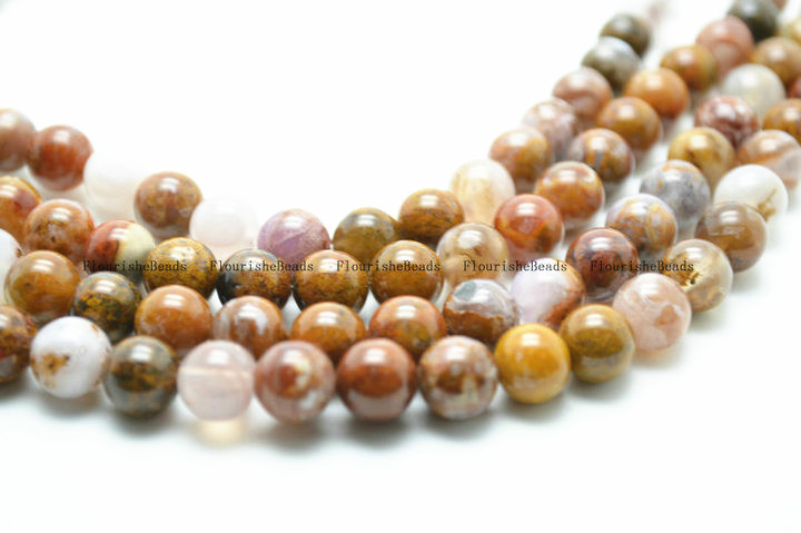 6mm 8mm Natural Gold Veins Agate Stone Round Loose Beads