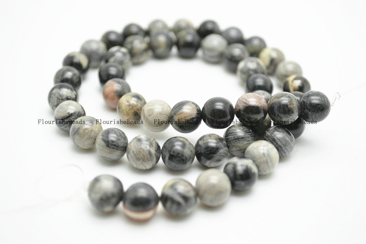6mm 8mm 10mm Black Silver Mist Jasper Stone Round Loose Beads