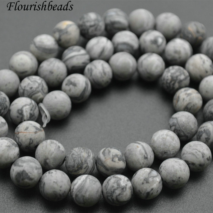 4mm~12mm Matte Natural Map Stone Round Loose Beads