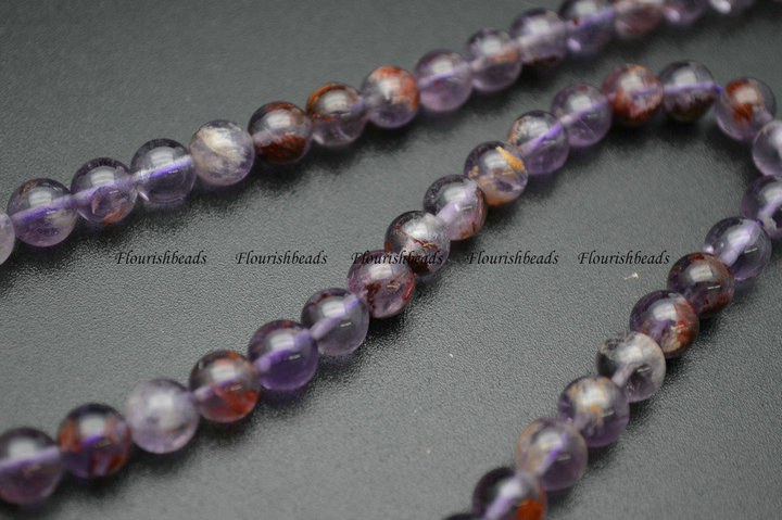 6mm 8mm 10mm Natural Purple Phantom Quartz Stone Round Loose Beads