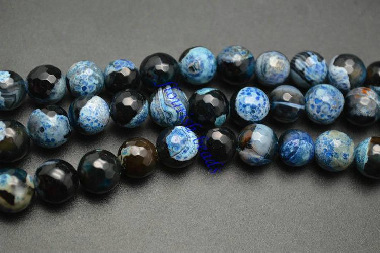 6mm 8mm 10mm Half Black Half Blue Faceted Fire Agate Stone Round Loose Beads