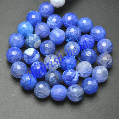 6mm 8mm 10mm Blue Faceted Fire Agate Stone Round Loose Beads