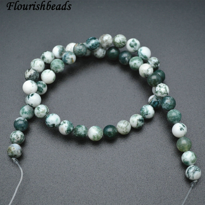 4mm~12mm Natural Green Tree Agate Stone Round Loose Beads
