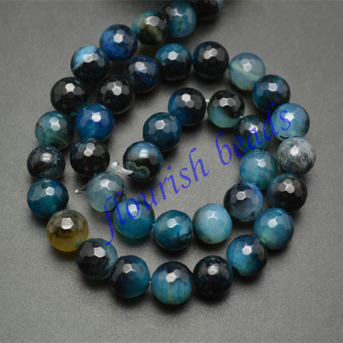 6mm 8mm 10mm Half Black Half Ink Blue Faceted Fire Agate Stone Round Loose Beads