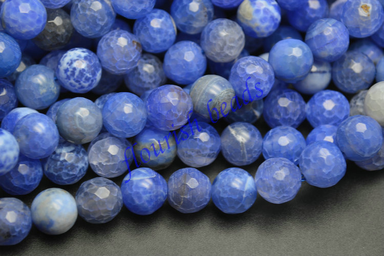 6mm 8mm 10mm Blue Faceted Fire Agate Stone Round Loose Beads