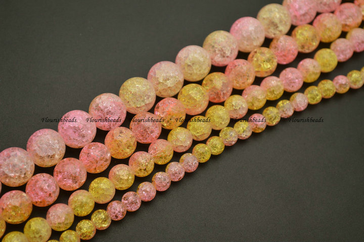 6mm~12mm Pink Crack Crystal Round Loose Beads