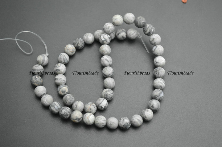 4mm~12mm Matte Natural Map Stone Round Loose Beads