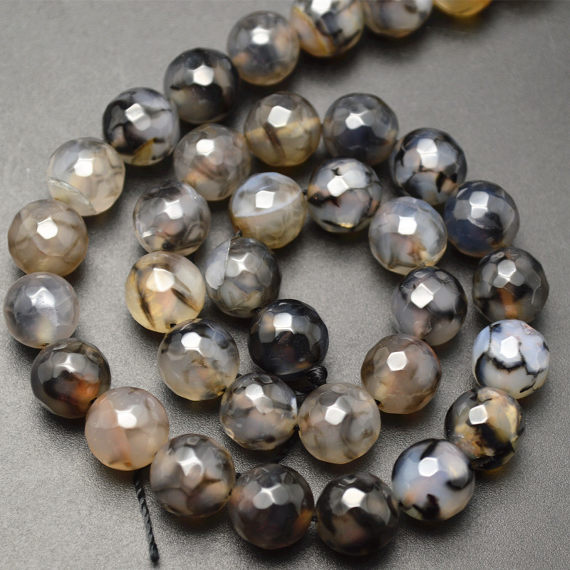 6mm 8mm 10mm Faceted Gray Dragon Agate Stone Round Loose Beads