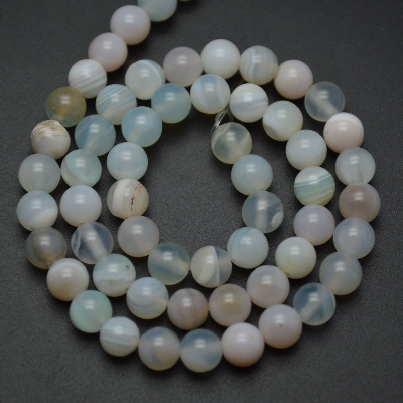 6mm 8mm 10mm White Gray Banded Agate Stone Round Loose Beads