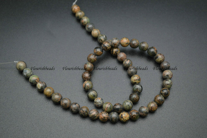 6mm 8mm Natural Orange Dentritic Jade Stone Round Loose Beads