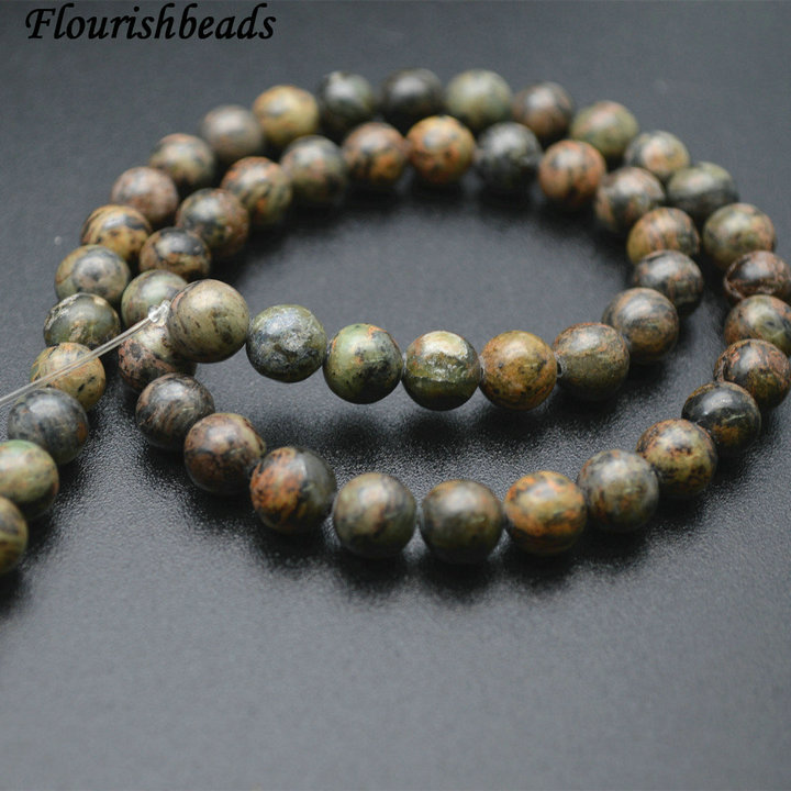 6mm 8mm Natural Orange Dentritic Jade Stone Round Loose Beads
