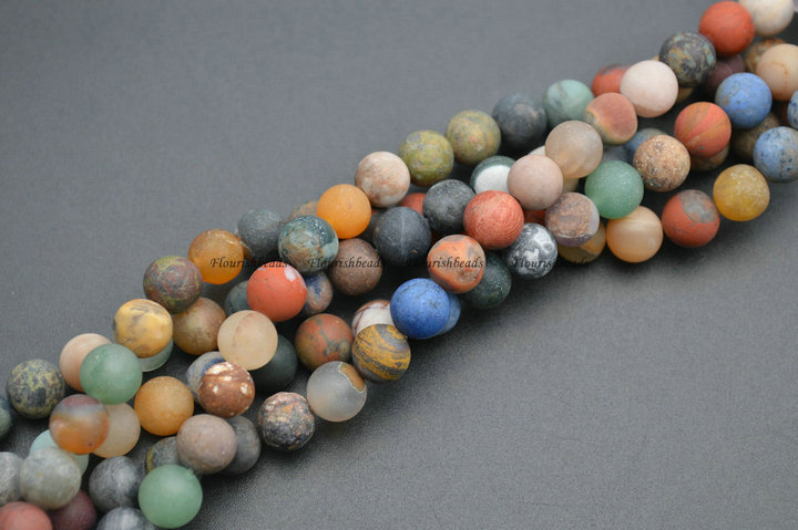 6mm 8mm 10mm Matte Mix Gemstone Round Loose Beads