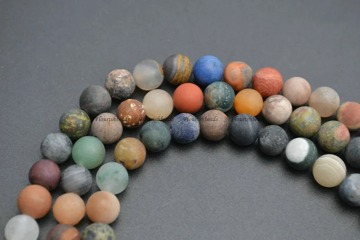 6mm 8mm 10mm Matte Mix Gemstone Round Loose Beads