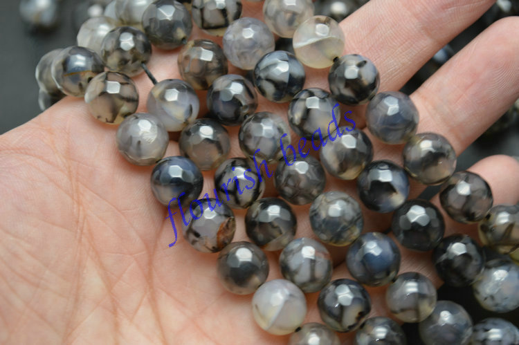 6mm 8mm 10mm Faceted Gray Dragon Agate Stone Round Loose Beads