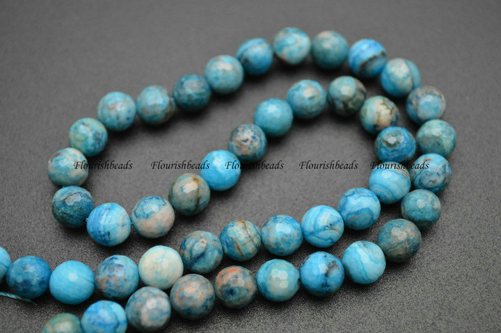 Faceted Blue Crazy Lace Agate Stone Round Loose Beads