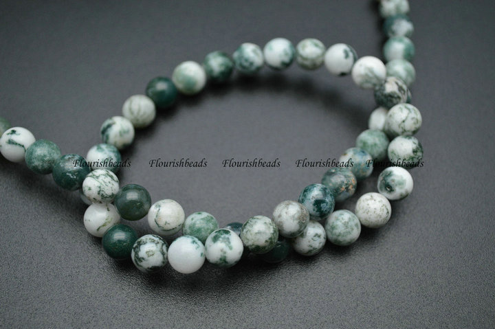 4mm~12mm Natural Green Tree Agate Stone Round Loose Beads