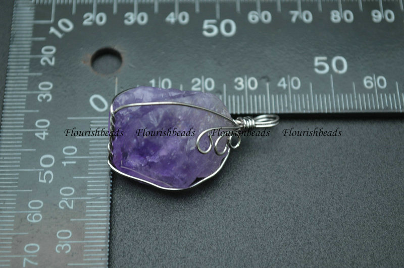 Wire Wrapped Nutural Amethyst Rough Freeform Nugget  Pendant  Crystal Healing Jewelry