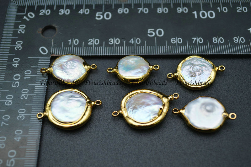 Fresh Water Pearl Coin Golden Plating Beads For Bracelet