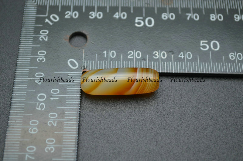 High Quality 10x30mm Banded Bright Yellow Agate Dzi Tube Sardonyx Gemstone Beads
