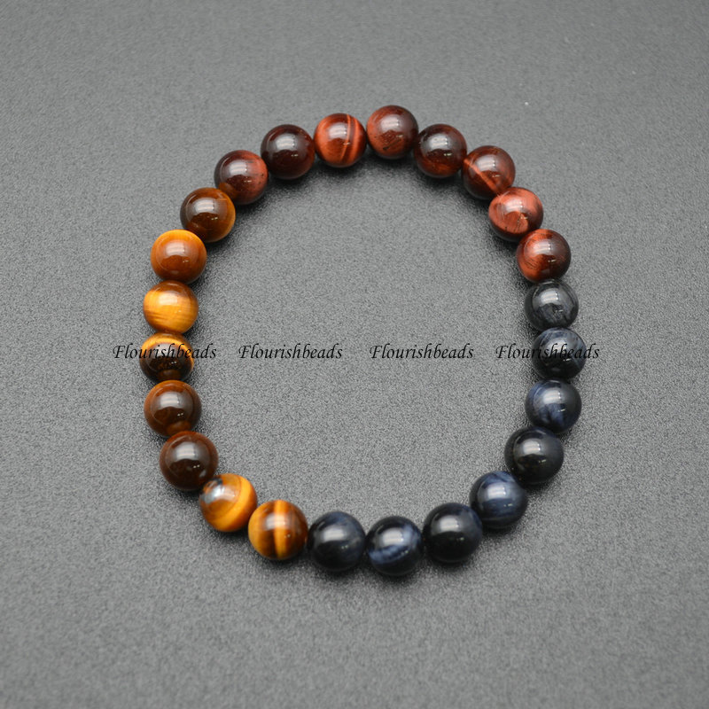 Mixed Color Tiger Eye 8mm Round Beads Bracelet High Quality Man Woman Jewelry