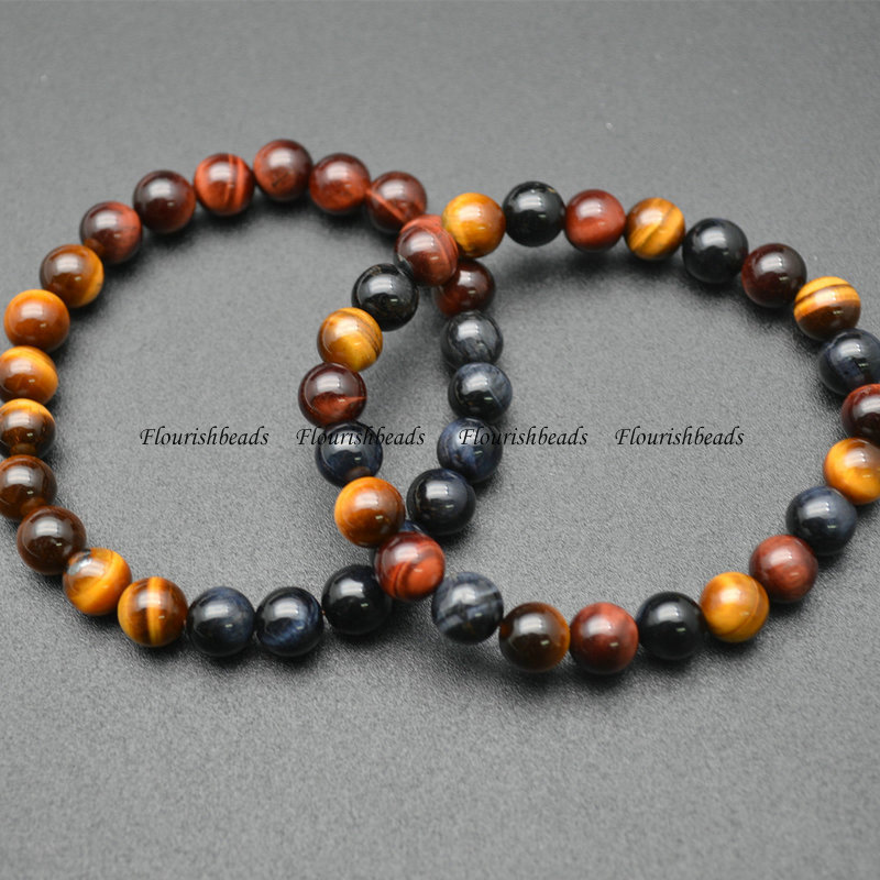 Mixed Color Tiger Eye 8mm Round Beads Bracelet High Quality Man Woman Jewelry