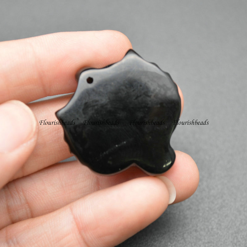 Traditional Black Obsidian Stone Carved Tiger Head Shape Pendant