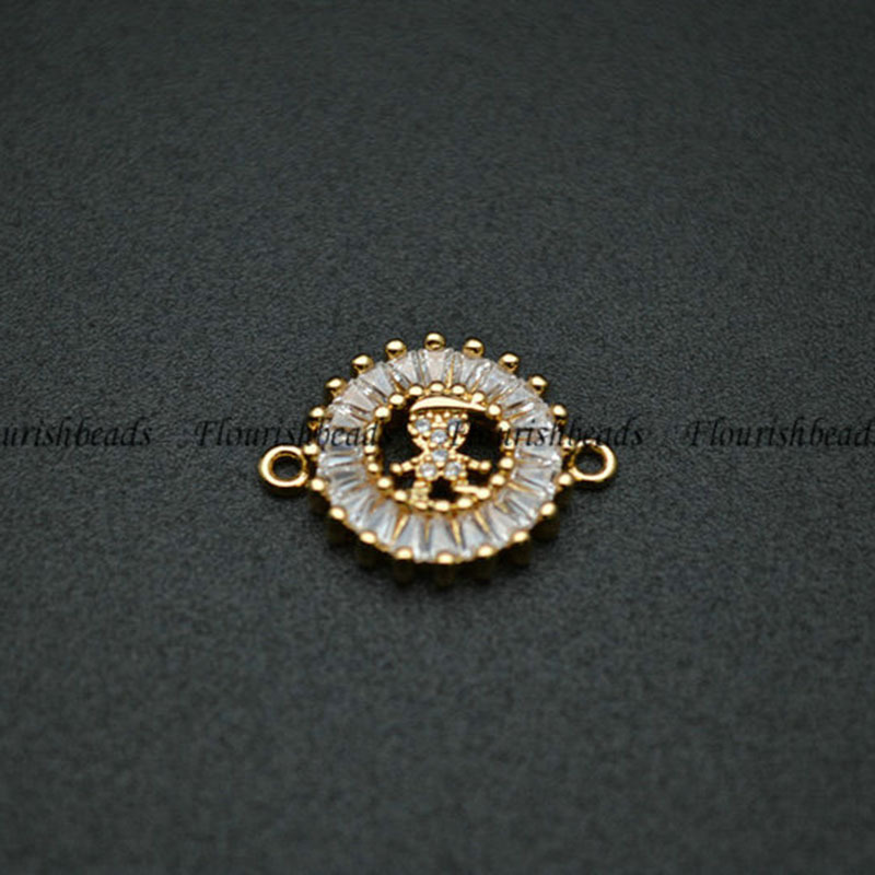 Plating Copper Paved CZ Round Hollow Out Colorful Charms