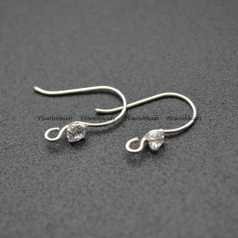 50pc 925 Stering Sliver Paved CZ With Fish Hooks For DIY Earing Findlings
