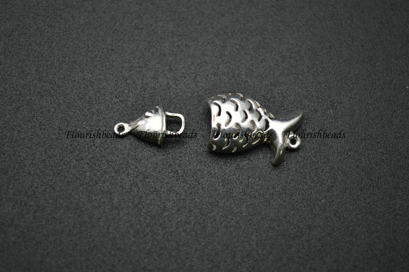 925 Silver Fish Bone Hollow Out Claps For Jewelry Making Connectors