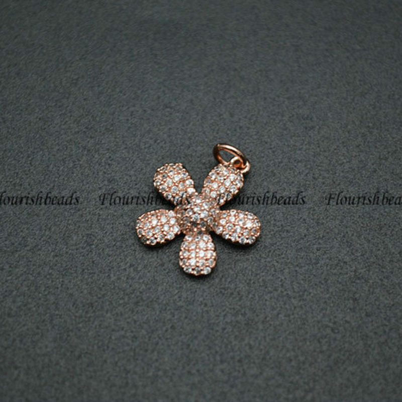 Paved CZ Beads Various Color Plating  Metal Copper  Flower Charms Jewerlry Findings