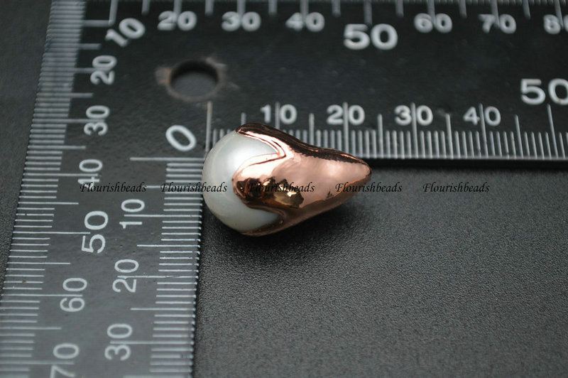 Natural White Pearl Glazed Rose Gold Plating Metal Loose Beads