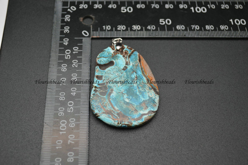 Flat Thick Big Size Natural Blue Ocean Agate Stone Pendant