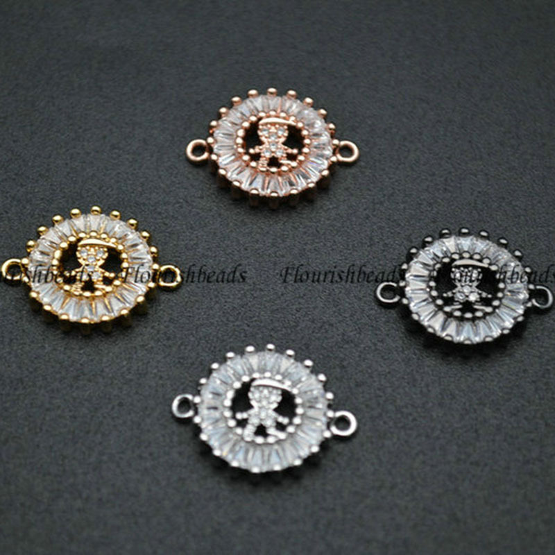 Plating Copper Paved CZ Round Hollow Out Colorful Charms