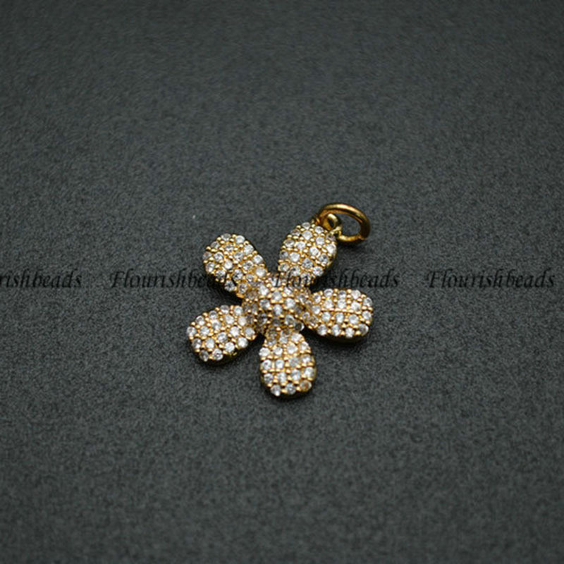Paved CZ Beads Various Color Plating  Metal Copper  Flower Charms Jewerlry Findings