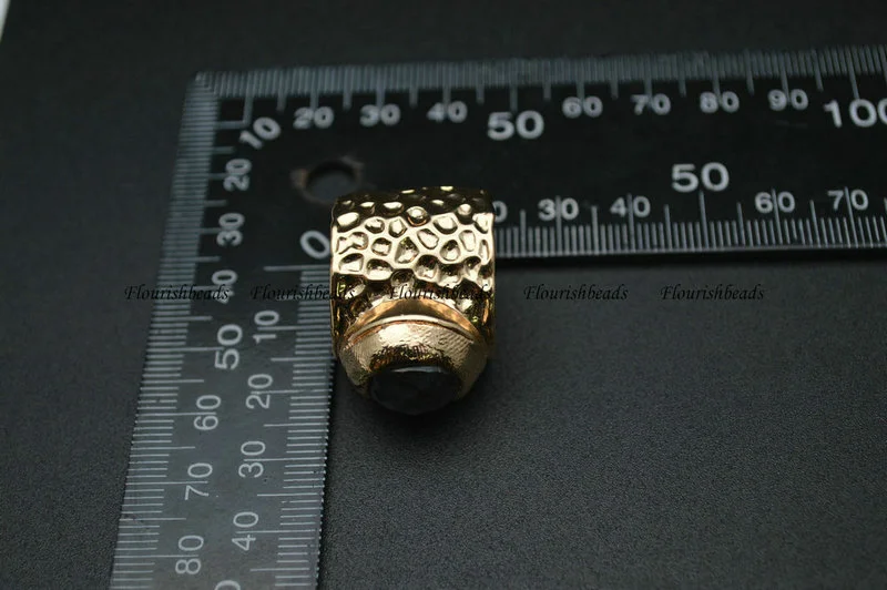 Faceted Labradorite Cabochon Width 20mm Gold Plating Copper Adjustable Band Ring