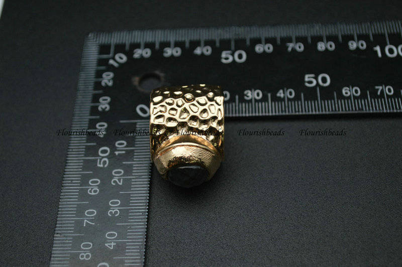 Faceted Labradorite Cabochon Width 20mm Gold Plating Copper Adjustable Band Ring
