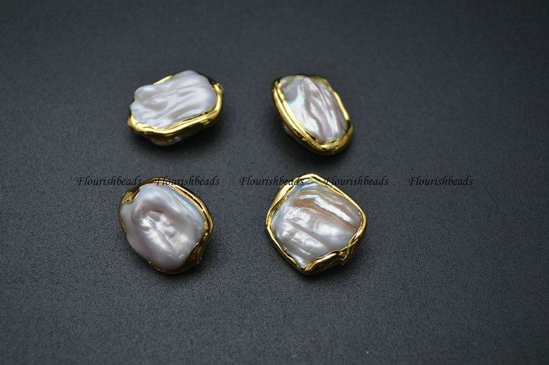 Rough Natural White Pearl Setting Anti-Fade Gold Plating Copper Charms