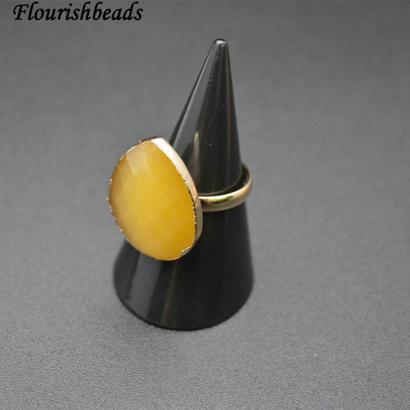 Nucleated Multic Colors Cat Eye Stone Faceted Tear Drop Gold Plating Adjustable Rings
