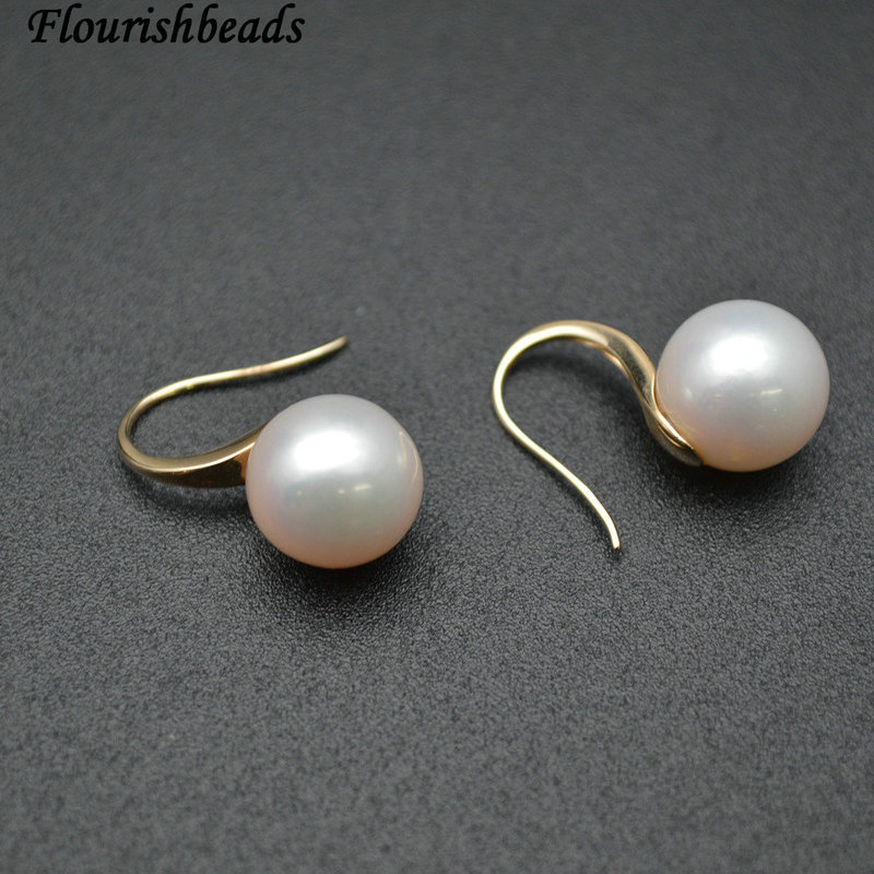 10-11mm Natural Nucleated White Pearl Bead with 18K 14K Gold Hook Fashion Earings