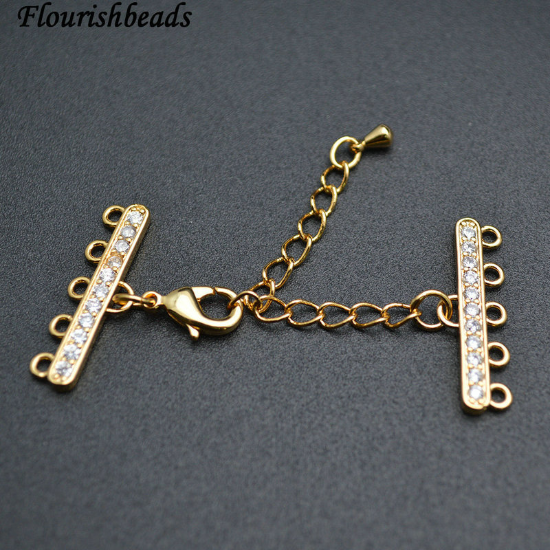 Gun Metal Gold Rhodium Plating Copper Paved CZ with 5 Loops Lobster Chain Connecter Clasps