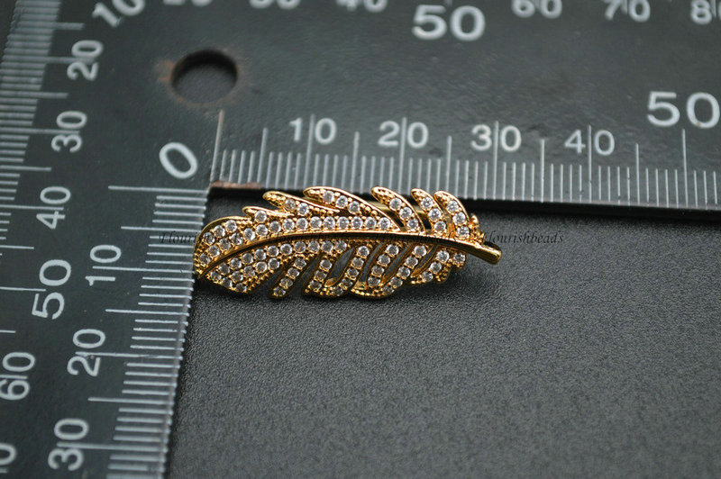 Anti-fade Rhodium Gold Electroplate Copper Paved CZ Leaf Shape Connecter Clasp