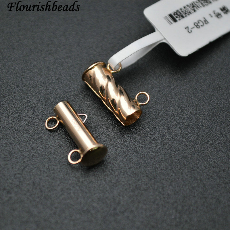 18K Gold Cylinder Two Sliders Magnetic Necklace Clasps