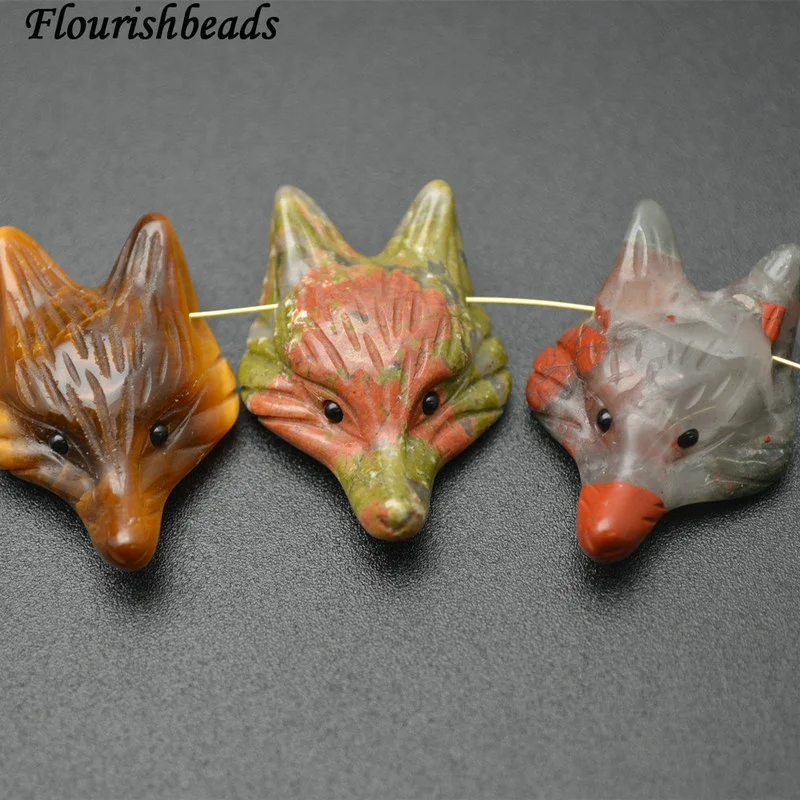 Fox Head Nucleated Natural Tiger Eye Unakite African Blood Stone Pendant